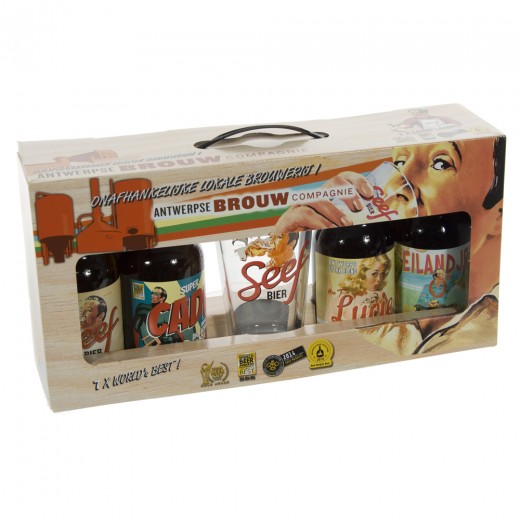 Seefbier/Super C/Lucie/Eilandje geschenk  33 cl  4fles+ 1glas