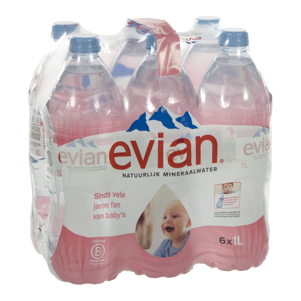 Evian PET  Plat  1 liter  Pak  6 st