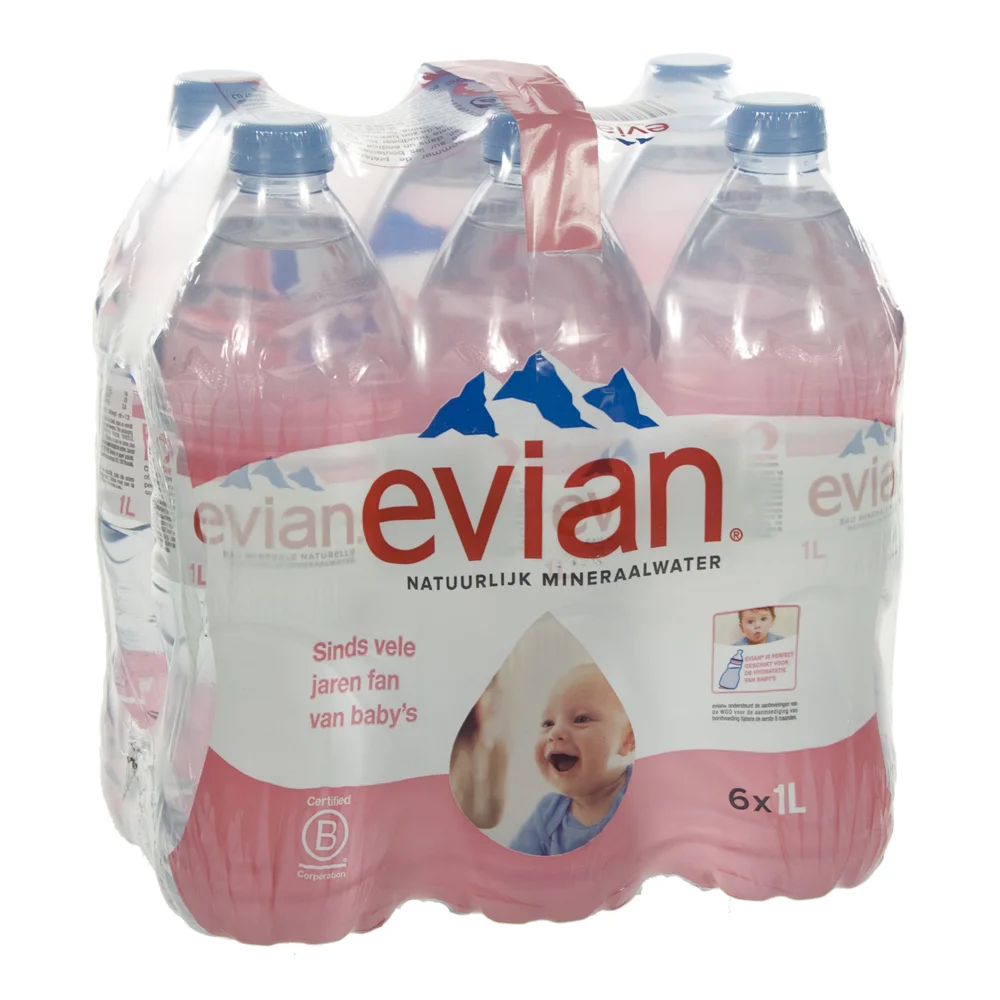 Evian PET  Plat  1 liter  Pak  6 st
