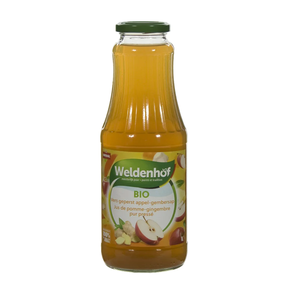 Weldenhof BIO fruitsap  Appel Gember  1 liter  Fles