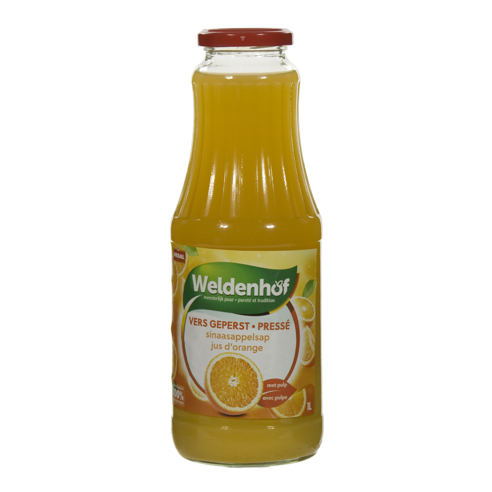 Weldenhof fruitsap  Sinaas + pulp  1 liter  Fles