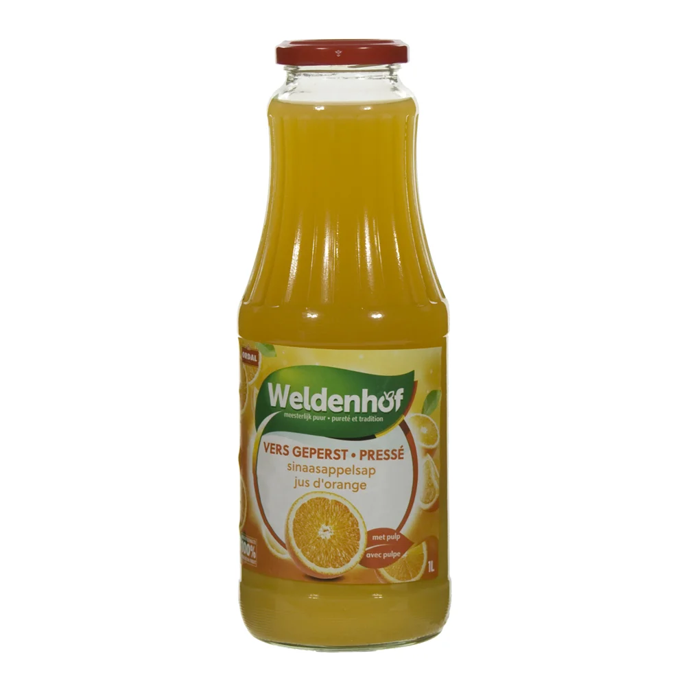 Weldenhof fruitsap  Sinaas + pulp  1 liter  Fles