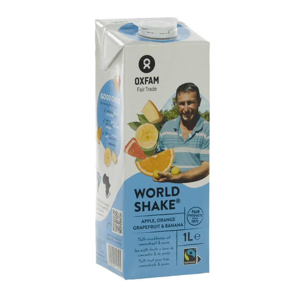 Fruitsap oxfam tetra  Worldshakesap  1 liter  Fles