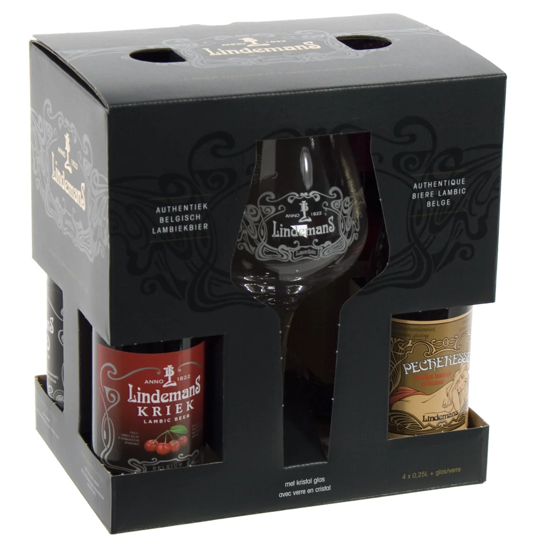 Lindemans Geschenkverpakking  25 cl  4fles+ 1glas