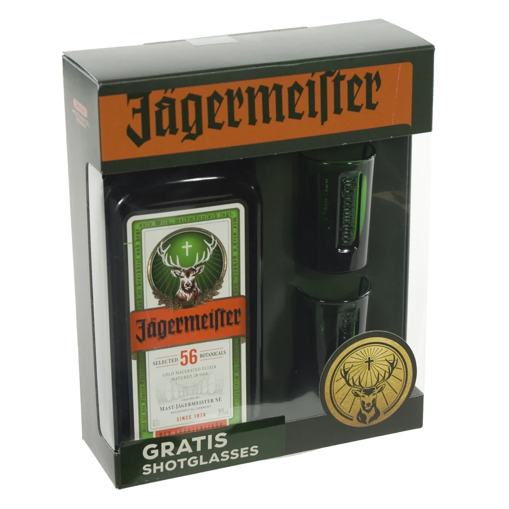 Jaegermeister geschenkverpakking + 2 glazen  70 cl
