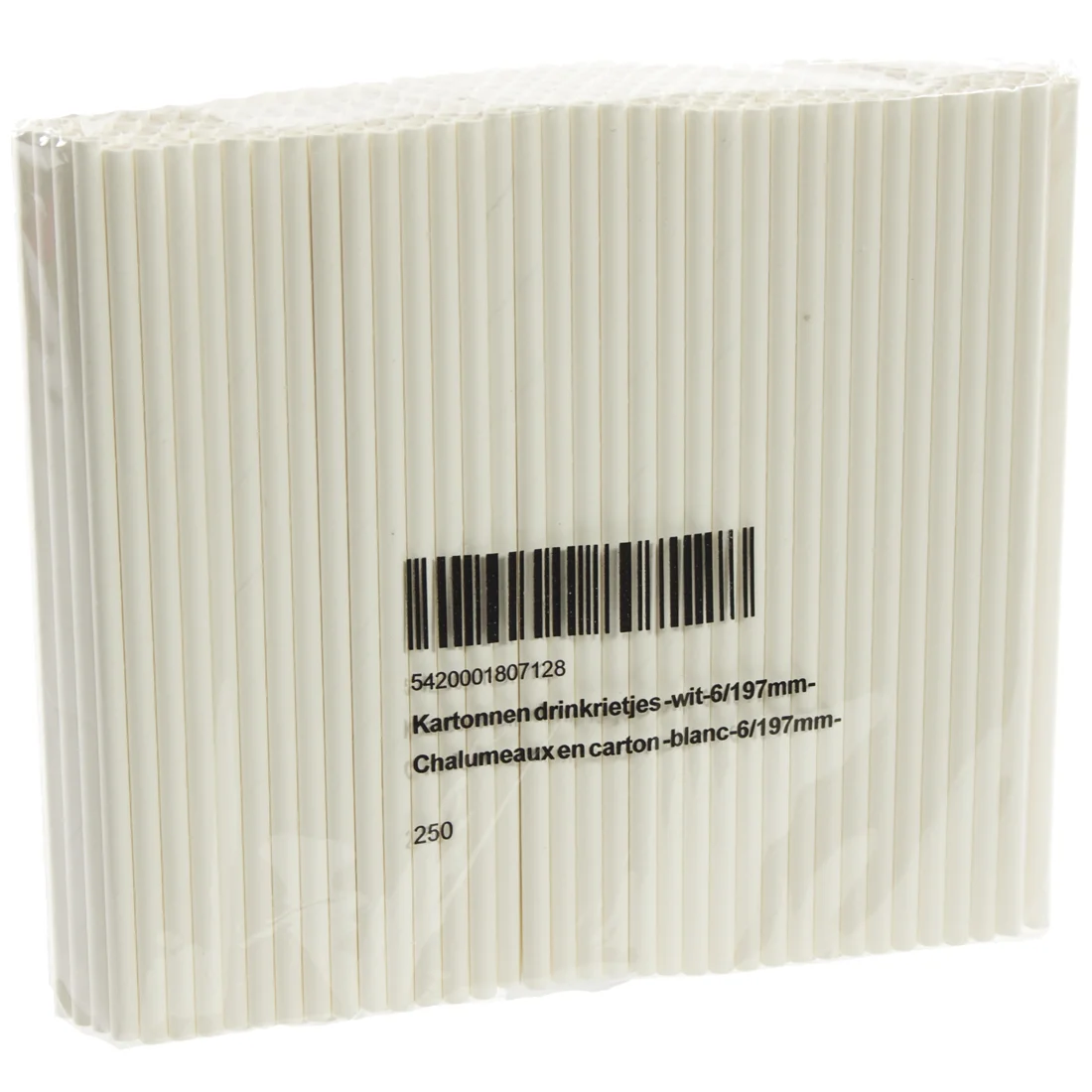 Kartonnnen drinkrietjes zwart  Doos 250st  Wit  6/197