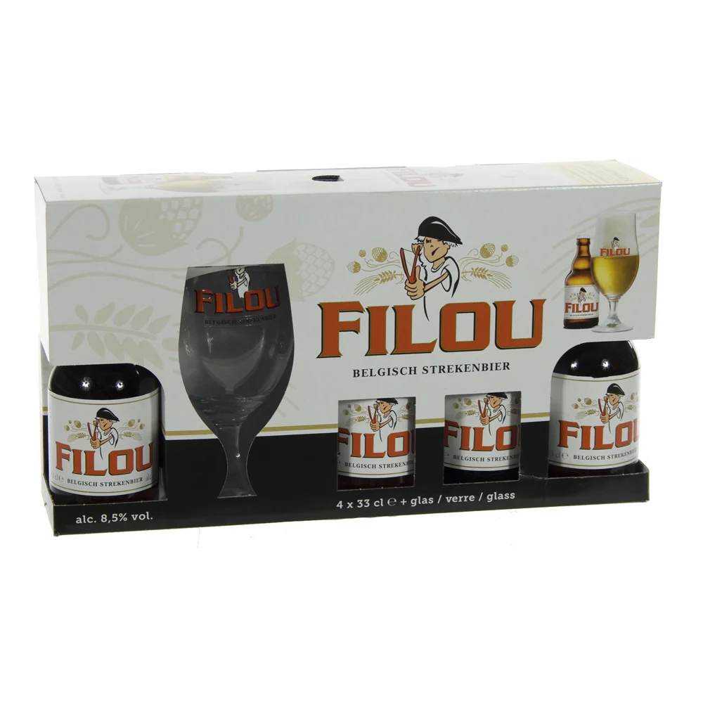 Filou Geschenkverpakking  33 cl  4 fles + 1glas+ gadget